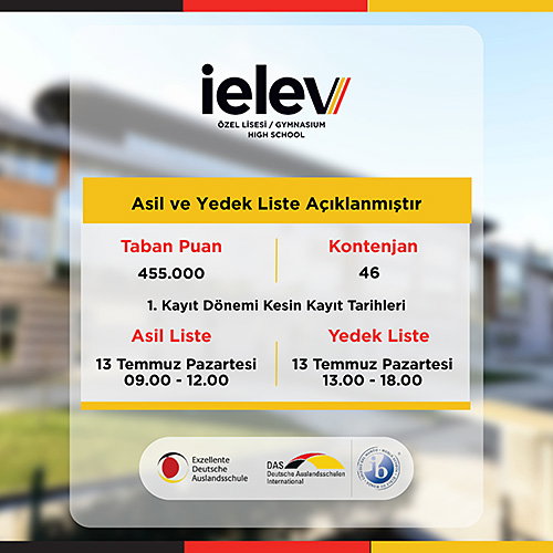 İELEV Özel Lisesi Asil ve Yedek Liste Açıklanmıştır
